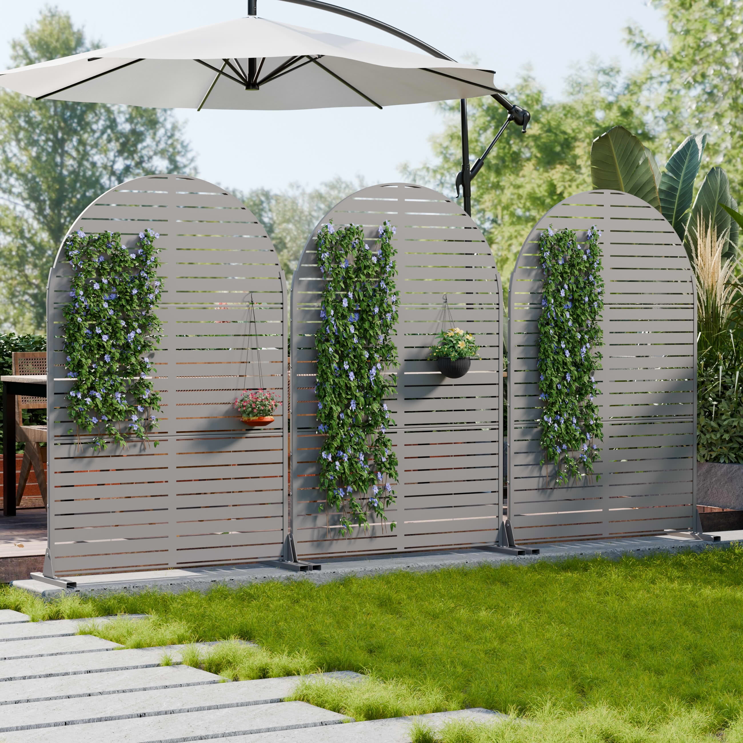 MAYEERTY Outdoor Metal Privacy Screen 6ft × 4ft Gray, 3-Panel Classic Louvered, Rust-Resistant for Patio