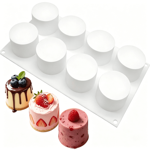 ACDANC Tall Cylinder Silicone Baking Mold, 8-Cavity Round Mini Silicone Cake Molds, Deep Muffin Pans for Mini Cheesecake, Cupcake, Mousse, Brownie, Pudding, Ice Cream, French Dessert & Diy Candles