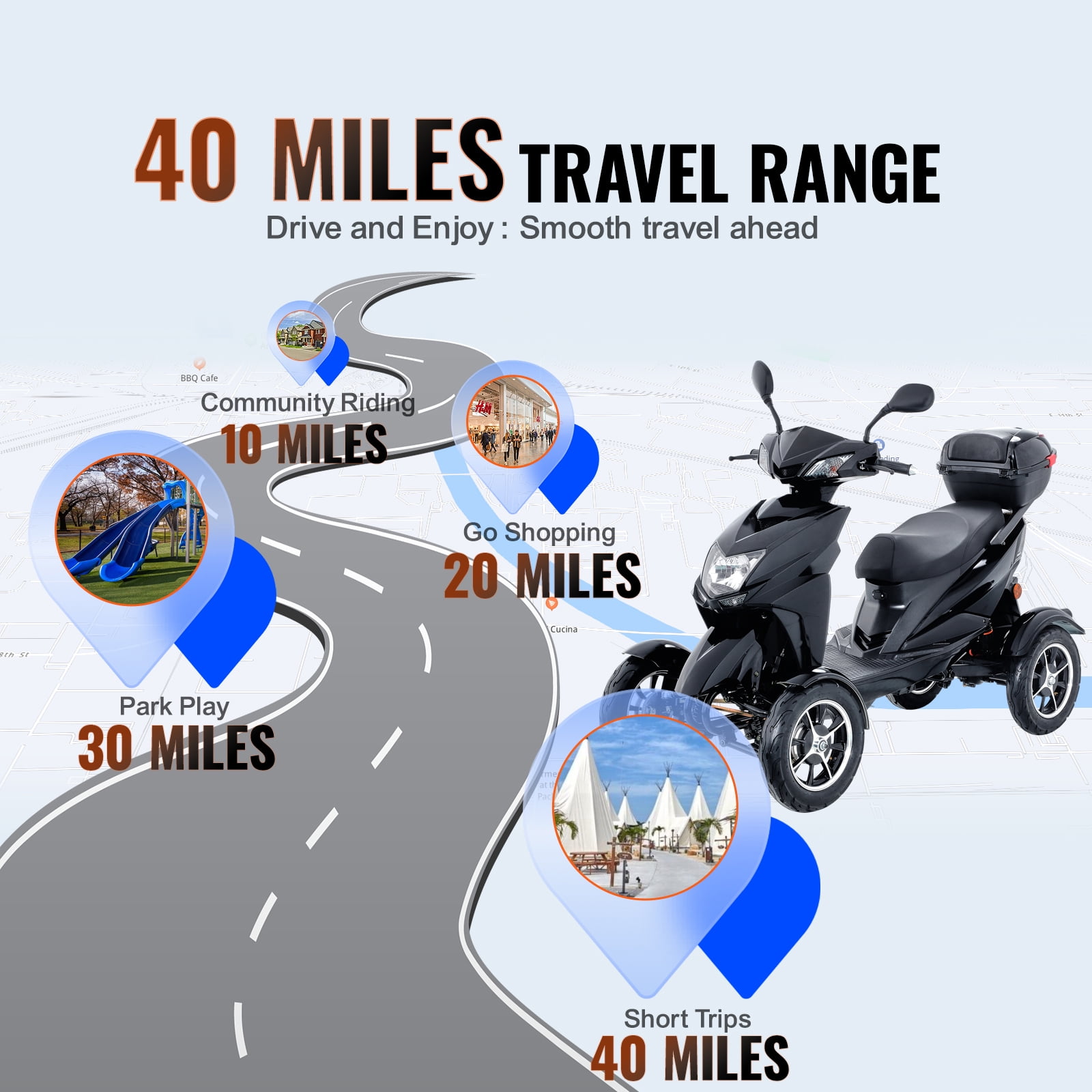KFFKFF Heavy-Duty 4 Wheel Mobility Scooters for Seniors & Adults, 500W Powered Mobility Scooters Weight Capacity of 450lbs, 3-Speed Electric Mobility with Adjustable Seat and Lazy Back