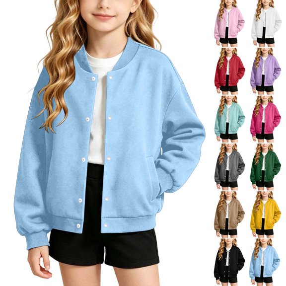 Stamzod Jackets for Girls Boys Fall Fashion Long Sleeve Button Up Bomber Jacket with Pocket Kids Clothes Yellow 4-5Years