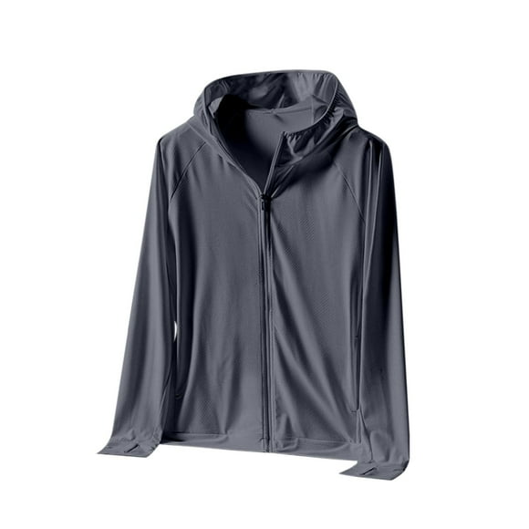 Ohufall Men's UPF 50+ Sun Protection Shirts Outdoor UV Hiking Fishing SPF Shirts Long Sleeve Zipper Rash Guard Hooded Jackets, Sun Protection Shirts For Men