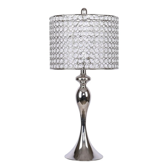 26.5" Polished Nickel Table Lamp w/ Genuine Crystal Bead Shade