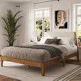 thumbnail image 2 of DG Casa Vandermark Queen Bed Frame – Solid Wood | Walnut Finish | Easy Install Queen Bed Frame with Unique Headboard and Wooden Slat Support Included | No Box Spring Required - Beige, 2 of 14
