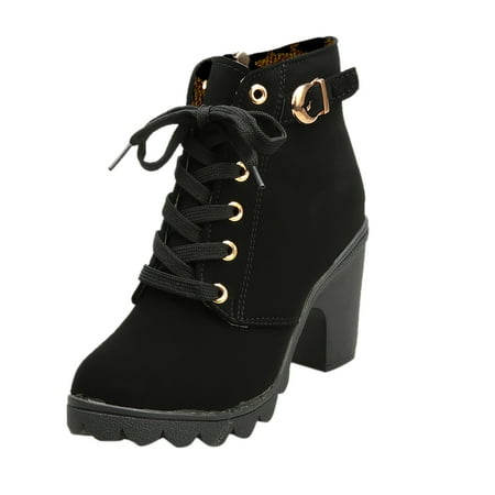 

TOYFUNNY Womens Fashion High Heel Lace Up Ankle Boots Ladies Buckle Platform Shoes