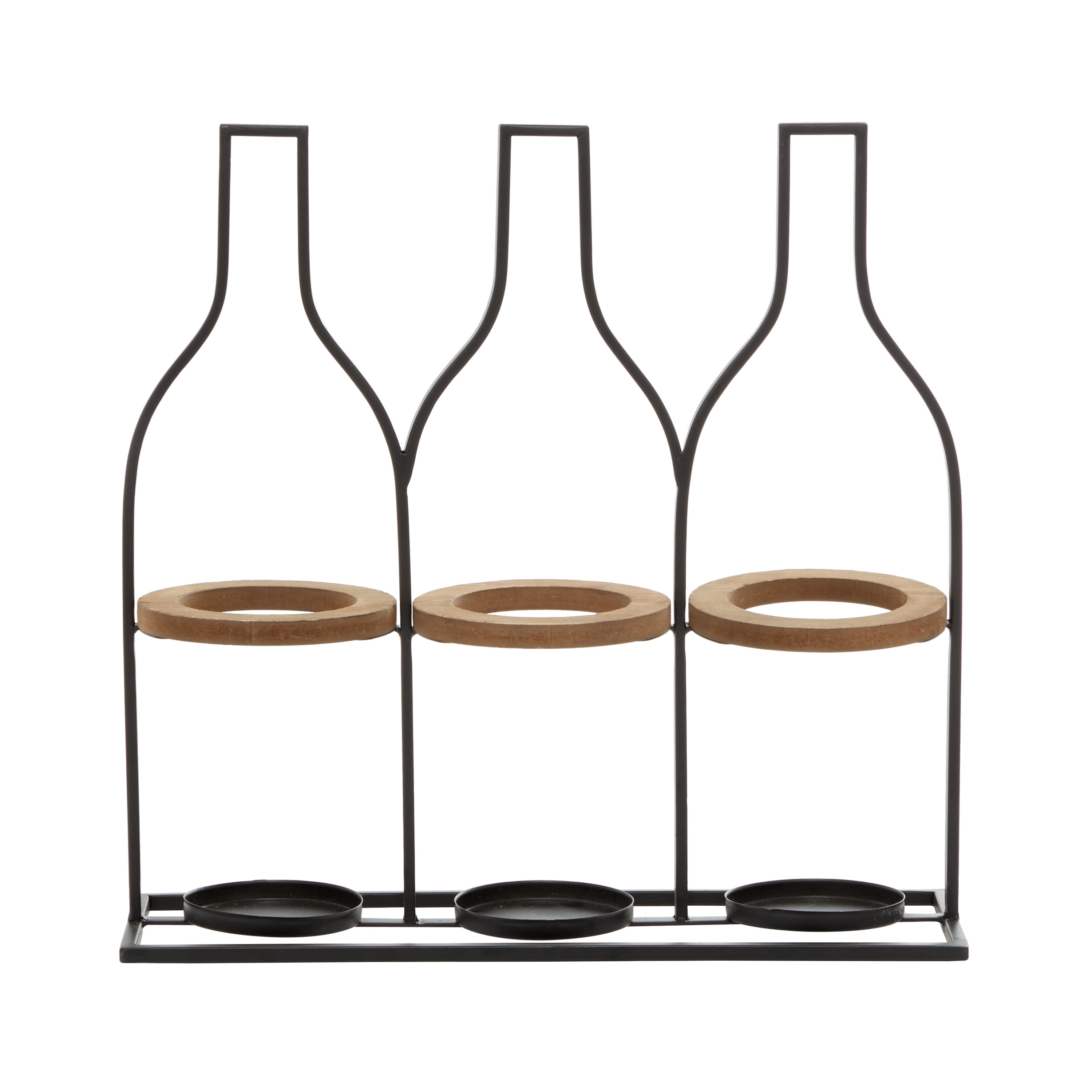 DecMode 17" x 16" Black Metal Bottle Shaped 3 Bottles Wine Holder, 1-Piece