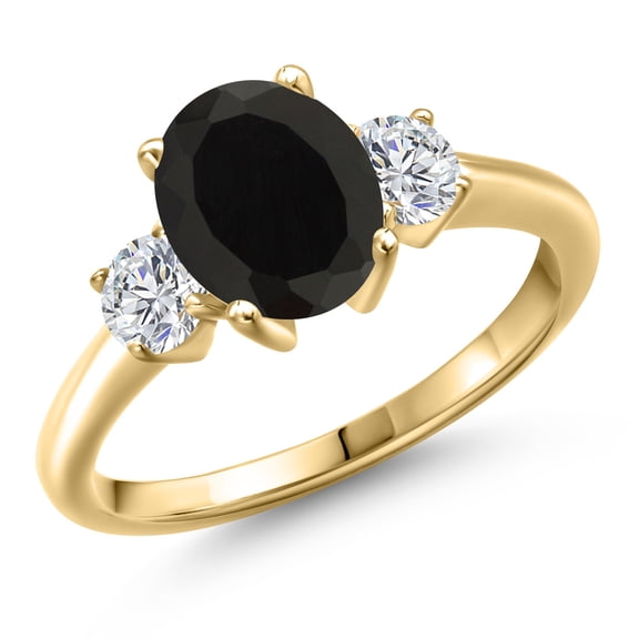 Gem Stone King 10K Yellow Gold Black Onyx and Lab Grown Diamond Engagement Ring for Women | 2.54 Cttw | Oval 9X7MM | Gemstone December Birthstone | Size 5