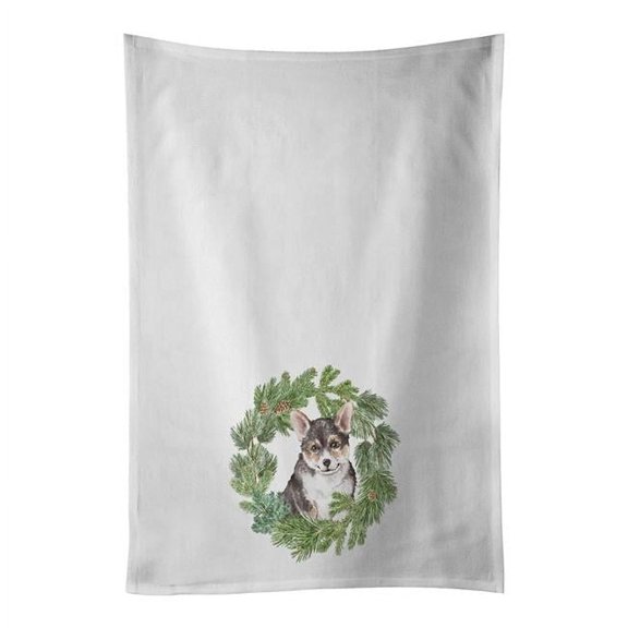 Carolines Treasures CK8808WTKT 28 x 19 in. Unisex Corgi Tricolor Puppy Christmas Wreath White Dish Towels Kitchen Towel - Set of 2
