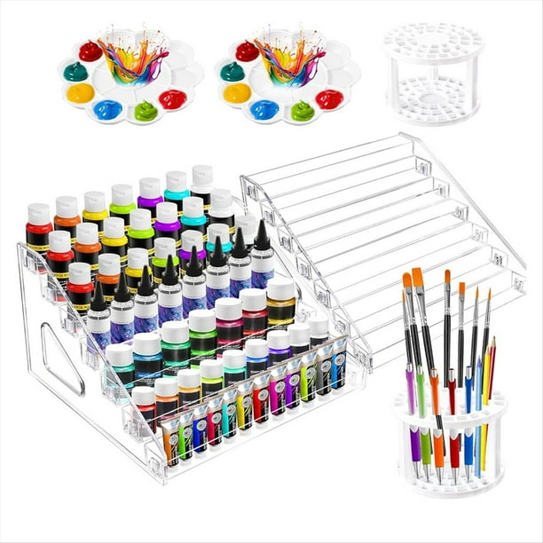 Caja de Almacenamiento Pintura Transparente de 2 Unidades con Soporte para Pinceles y Mezclas, Estante Almacenamiento Pintura Artesanal 7 , Suministros para Artistas.