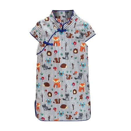 

Toddler Girls Dresses Summer Short Sleeve Cartoon Floral Print Cheongsam Dress Fashion Cute Children s Clothing