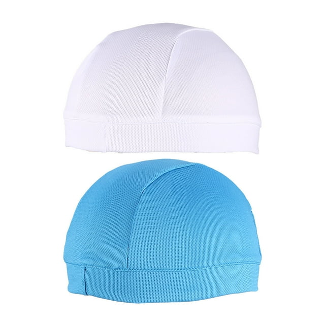 2 gorros deportivos de secado rápido con diseño de calavera y alta elasticidad para ciclismo, para hombre y mujer (blanco y azul cielo).