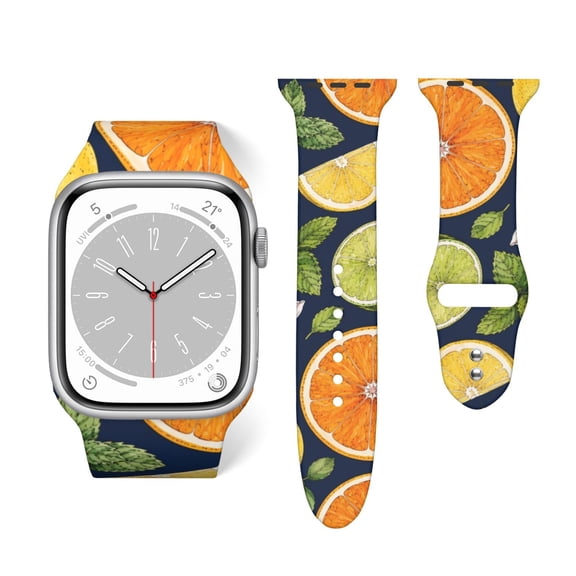 Citrus Fruits And Mint Soft Silicone Sport Band 38mm40mm Wristband for Apple Watch, Waterproof Buckle Strap for Series 9/8/7/6/SE/Ultra