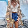 thumbnail image 2 of CAIXIA Womens Bohemian Print Loose Long Sleeve Cardigan, Lightweight Casual Beach Holiday Vacation Cover Up Top,Beige, 2 of 7