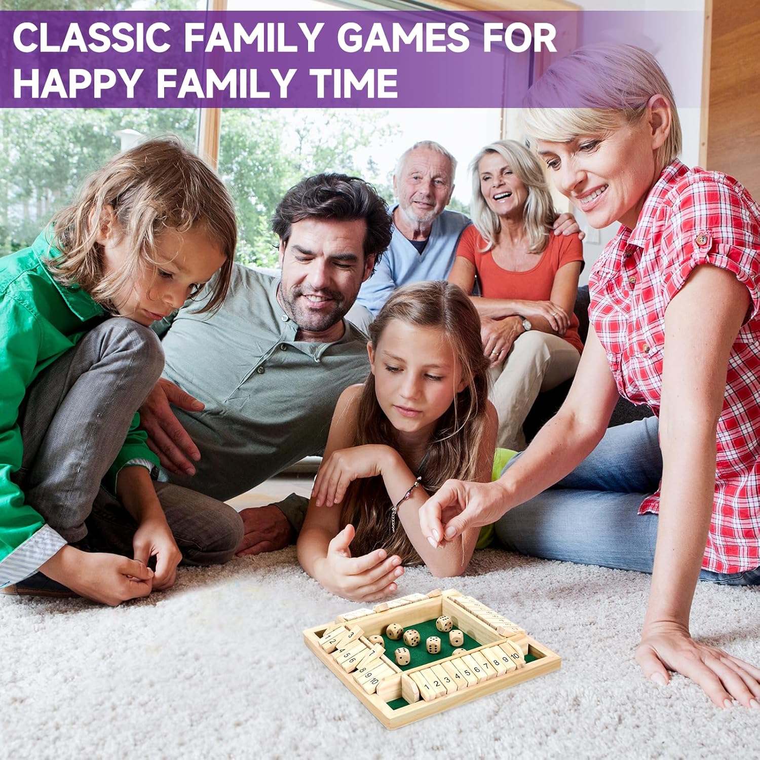 1-4 Jugadores Shut The Box Juego de dados, juego de mesa de madera tradicional para adultos y niños, juego de mesa de estrategia matemática para diversión familiar 7