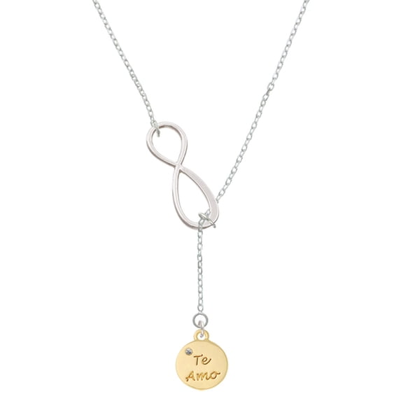 Delight Jewelry Goldtone Te Amo Disc Silver tone Elegant Infinity Lariat Necklace