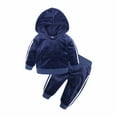 thumbnail image 2 of Brnmxoke Toddler Girls Sweatsuits Velour Hooded Tracksuit 2 Piece Outfits Baby Fleece Hoody Sweatshirt + Sweatpants Tracksuit with Pockets Jogging Set 6Months-7 Years Blue,2-3 Years, 2 of 7