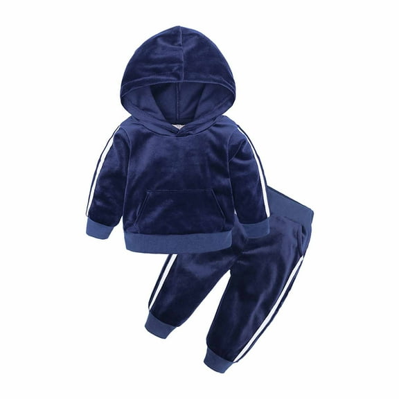 Toddler Boys Girls 2PCS Velvet Tracksuit Hooded Sweatshirt   Sweatpants Sweatsuit Kids Fleece Outfits Set New Two Piece Pants Set for Girls Going out Blue 4-5 Years