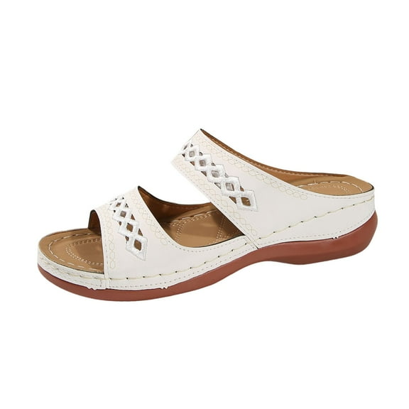 Hopeusnice Wedges Shoes for Women Soft Non-Slip Breathable PU Materials Summer Shoes Women's Wedges Shoes Thick-Soled Wedge Heel Trendy Open Toe Roman Outdoor Shoes White 37