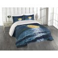 thumbnail image 2 of Ambesonne Ocean Quilted Coverlet 3 Pcs, Magic Super Moon Design, King Size, Yellow Navy, 2 of 4