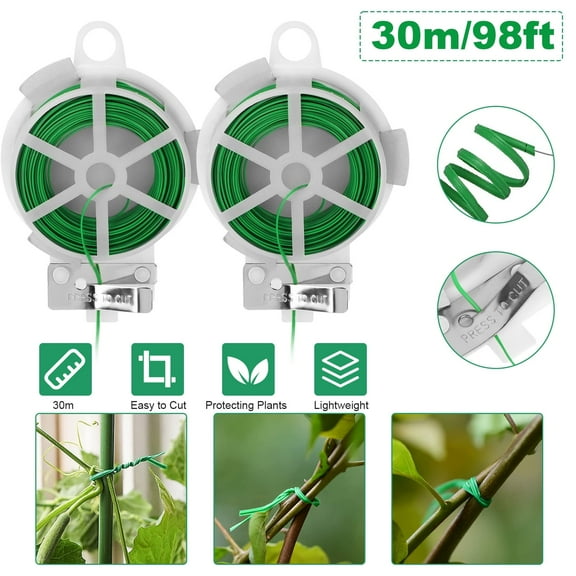 Celectigo Plant Twist Ties, 2-Rolls 98Ft Garden wire with Trimmer for Indoor Plants, Office, Home, Cable Organization