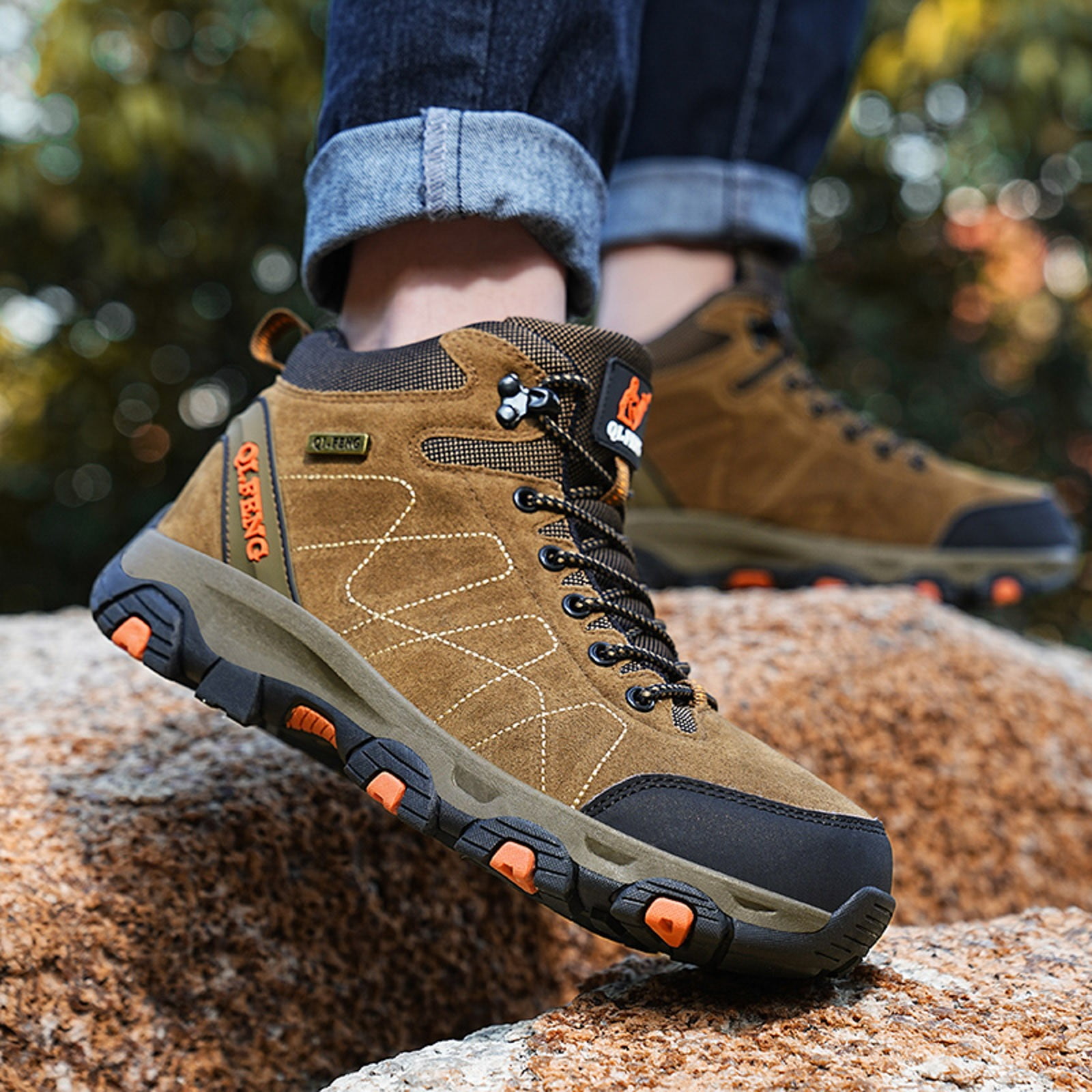 Modisza Men's Hiking Shoes Water Proof Daily Walking Ankle Boots Round Toe Lace Up Trekking Climbing Outdoor Sport Sneakers Size 7.5 Brown