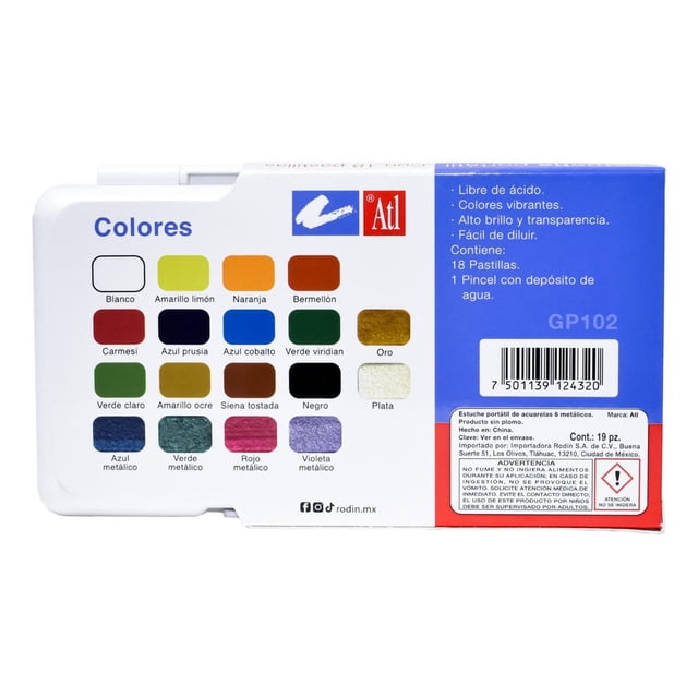 Set de Acuarelas Profesionales ATL 18 Pastillas Estuche Pincel Multicolor