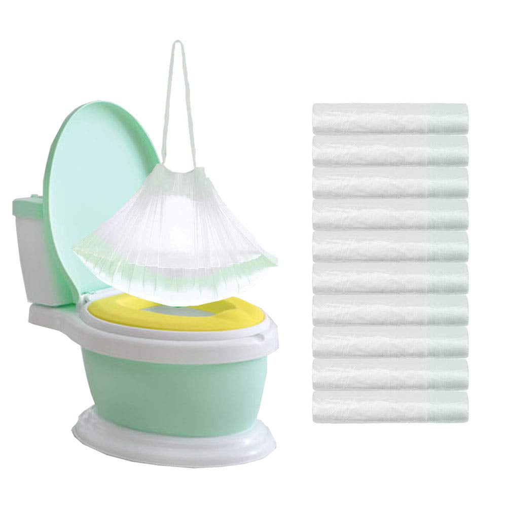 Potty Liners Disposable,Travel Potty Chair Liners with Drawstring 50 Pack Universal Portable Baby Kids Potty Training Toilet Seat Bin Bags for Kids Toddler Adults Pets Outdoors Travel 44 x 24 cm 