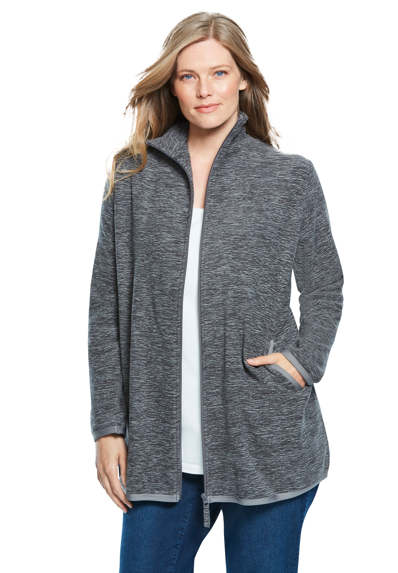 Woman Within Womens Plus Size Zip-Front Microfleece Jacket Fleece