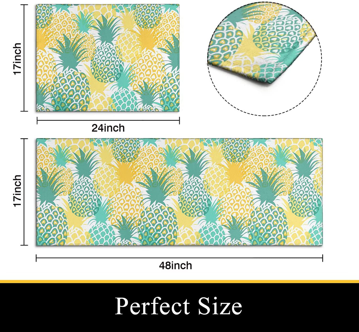 Black Kitchen Rugs and Mats Sets of 2, Funny Kitchen Decoration Rubber Backing Non-Slip Absorbent Mats for Sink Waterproof Runner Rug for Laundry Room 17x30+17x48inch