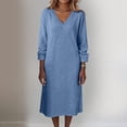 thumbnail image 4 of GUACER V Neck Midi Dresses for Women Solid Long Sleeve Soft Casual Slim Fit Dresses for Fall Winter Lounge Wedding Guest Gift, 4 of 7