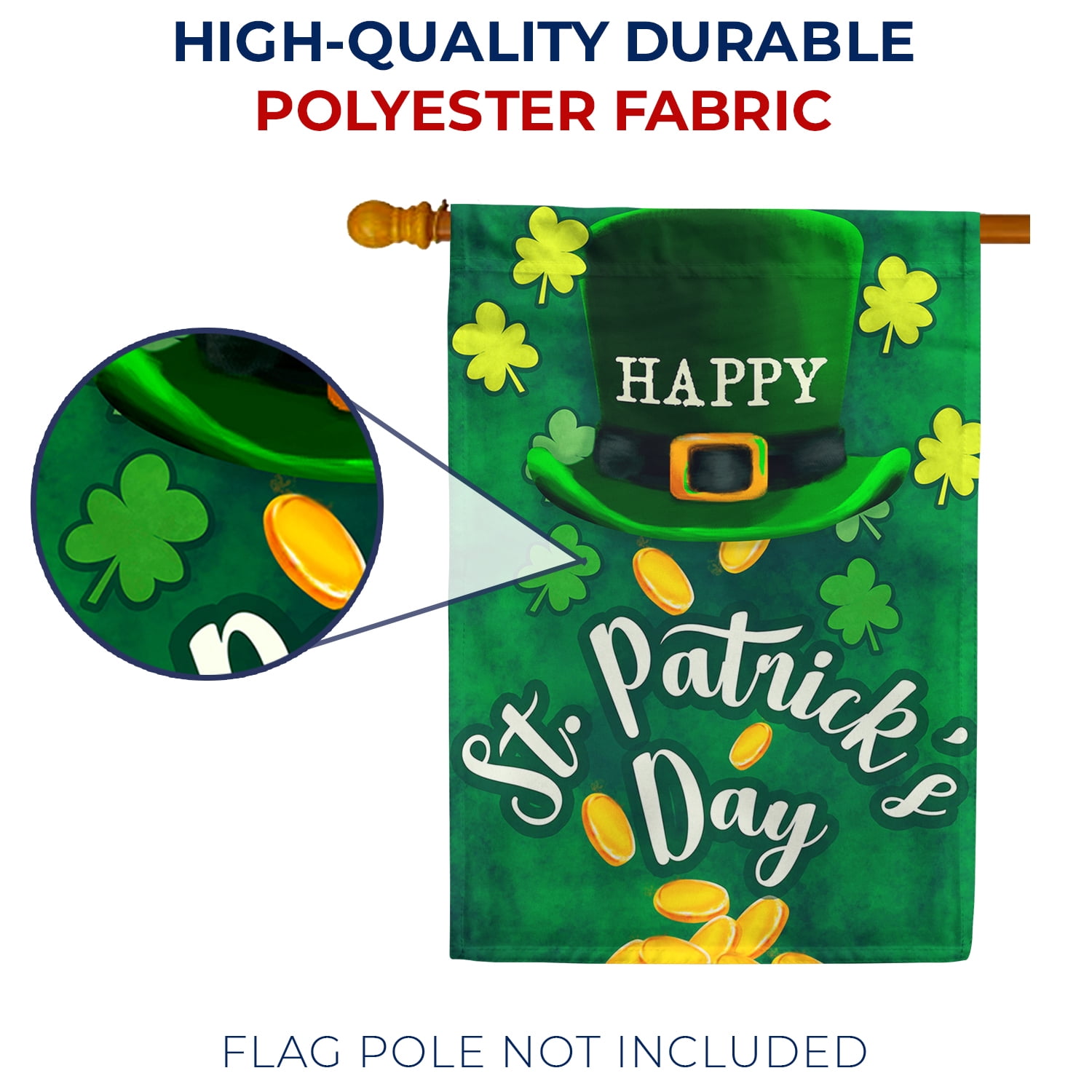 America Forever Happy St Patricks Day Leprechaun House Flag 28 x 40 Inch Double Sided Yard Outdoor Decoration Lucky Clovers Shamrock Gold St. Patrick's Day Flag
