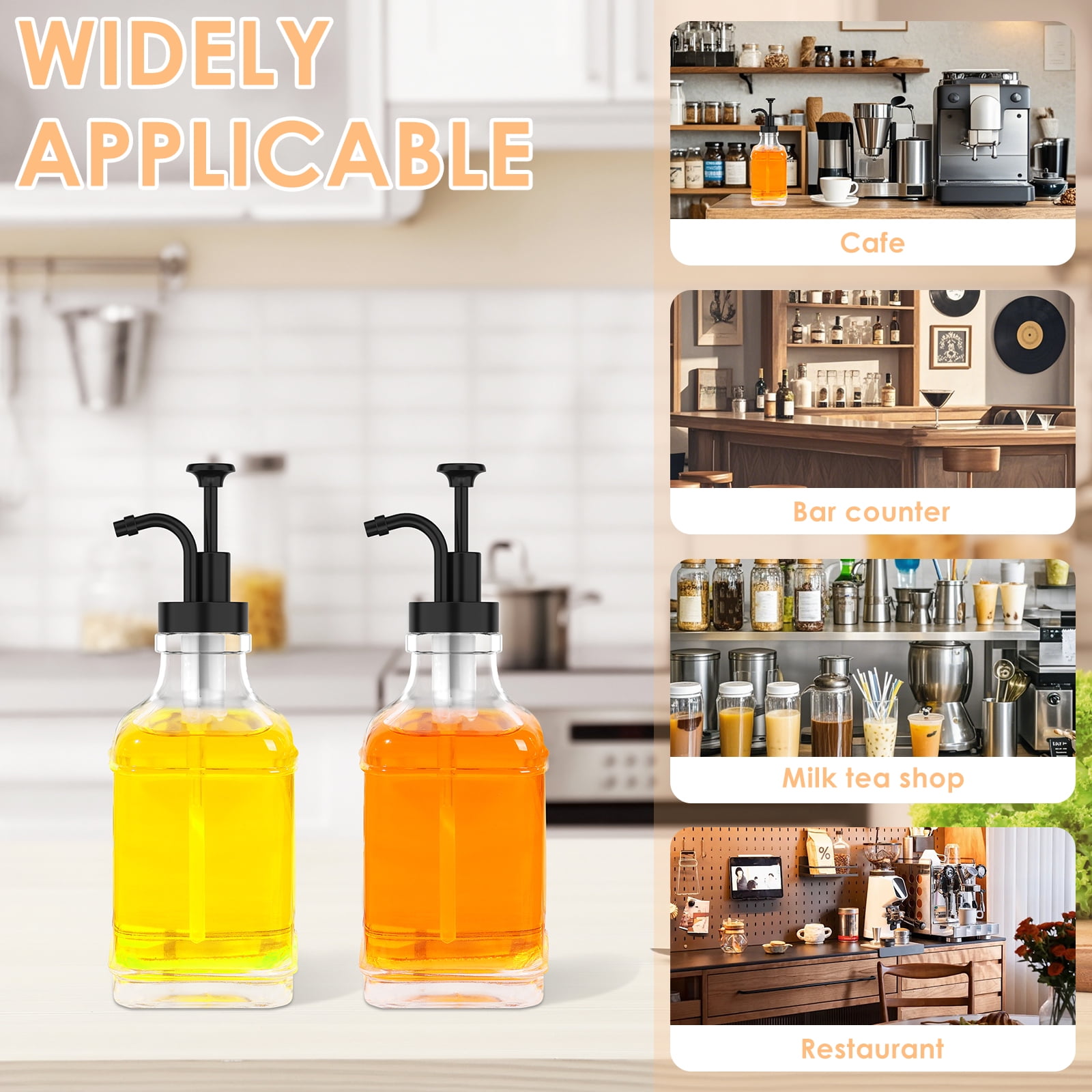 Coffee Syrup Dispenser Set with Silicone Funnel 500ml Glass Syrup Bottle with Label Stickers Clear Coffee Syrup Container Portable Coffee Pump Dispenser Syrup Pump Dispenser for Bar