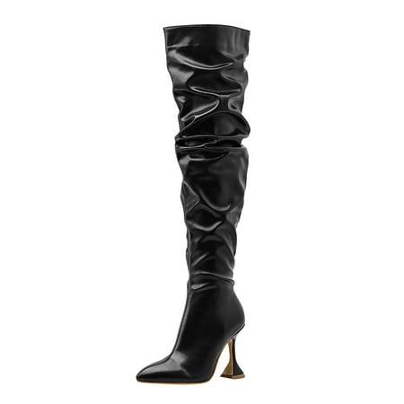 

Entyinea Flat Boots for Women Fur-lined Low Hidden Wedge Boots Black 38