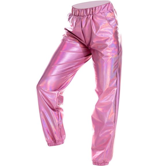 KALLORY Damen Metallic Hose Fasching Pants Pink Spandex 1Pack Lightweight Wear