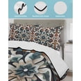 thumbnail image 4 of Quilts Full Size, Brown Teal Boho Soft Comforter Bedding Set for Bed, Ethnic Rustic Abstract Flowers Lightweight Quilted Bedspread with Pillow Cover(2 Pieces) for All Season, 78x90 Inch, 4 of 6
