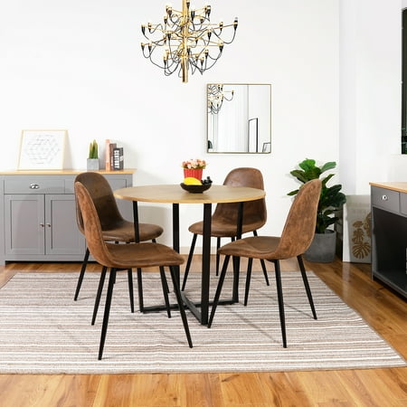 Homylin 4 Seat Kitchen Dining Tables Round With Metal Legs Canada Dining Tables Round With Metal Legs, Black Rustic Farmhouse Dining Table