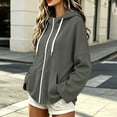 thumbnail image 6 of DJDLJWCJ Women's Full Zip Hoodies Loose Fit Long Sleeve Hoodie Sweatshirts Solid Color Lightweight Hooded Jacket Gray Size M, 6 of 7