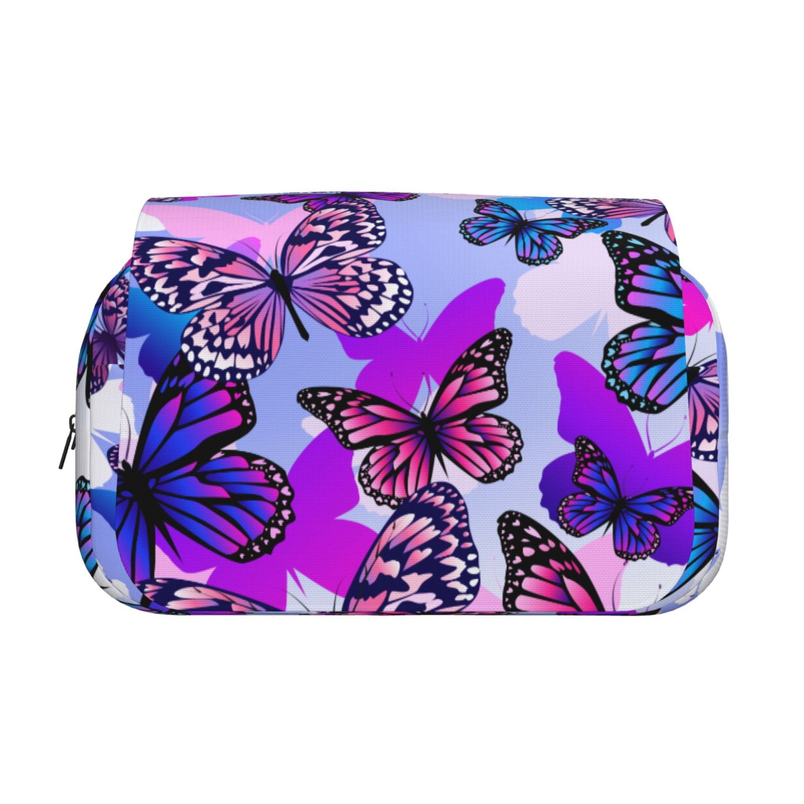 Rateoe Flying Butterflies Pattern Double Clamshell Pen Case, Storage Organizer with Two Zipper Compartments– Holds Up to 50 Pencils & Pens