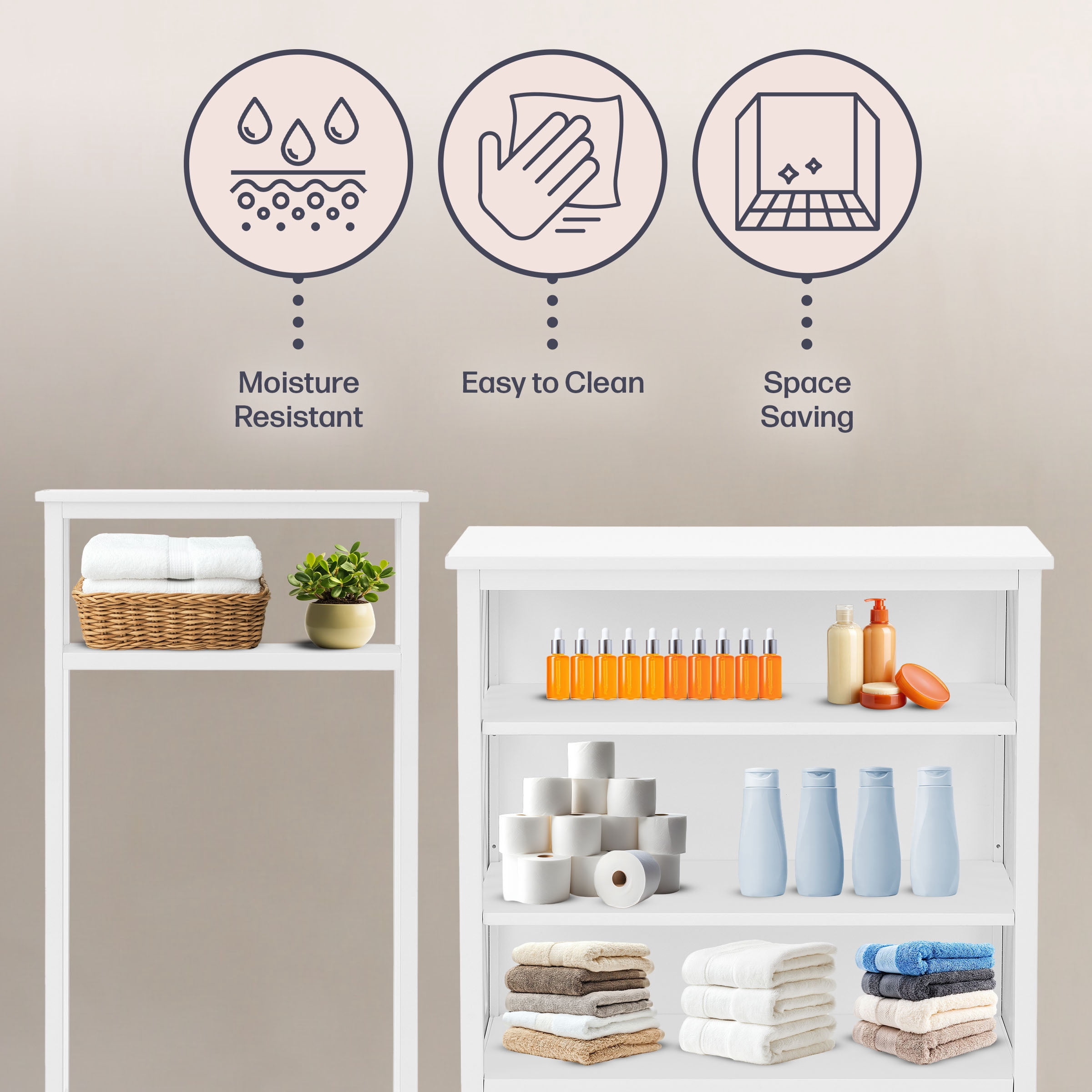 Alaterre Furniture 32x32 Adjustable Shelf Organizer and 27x48 Over The Toilet Storage Rack (White)