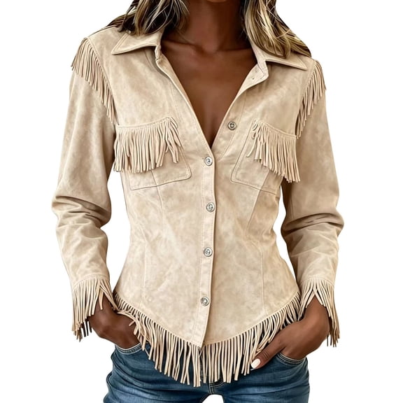 Cowgirl Outfits for Women,fringe Jackets Women Western Solid Color Cozy Lightweight Fall Sweatshirts Camping Outfits Long Sleeve Workout Jacket Plain Sweatshirt,Beige,L
