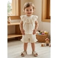 thumbnail image 6 of BemeyourBBs Toddler Baby Girl Summer Clothes Infant Baby Girls Summer 2 Pieces Outfits 3 6 12 18 24 Months 2 3 Years Sleeveless Solid Color Ruffle Collar Shirt Tops and Shorts Set, 6 of 9