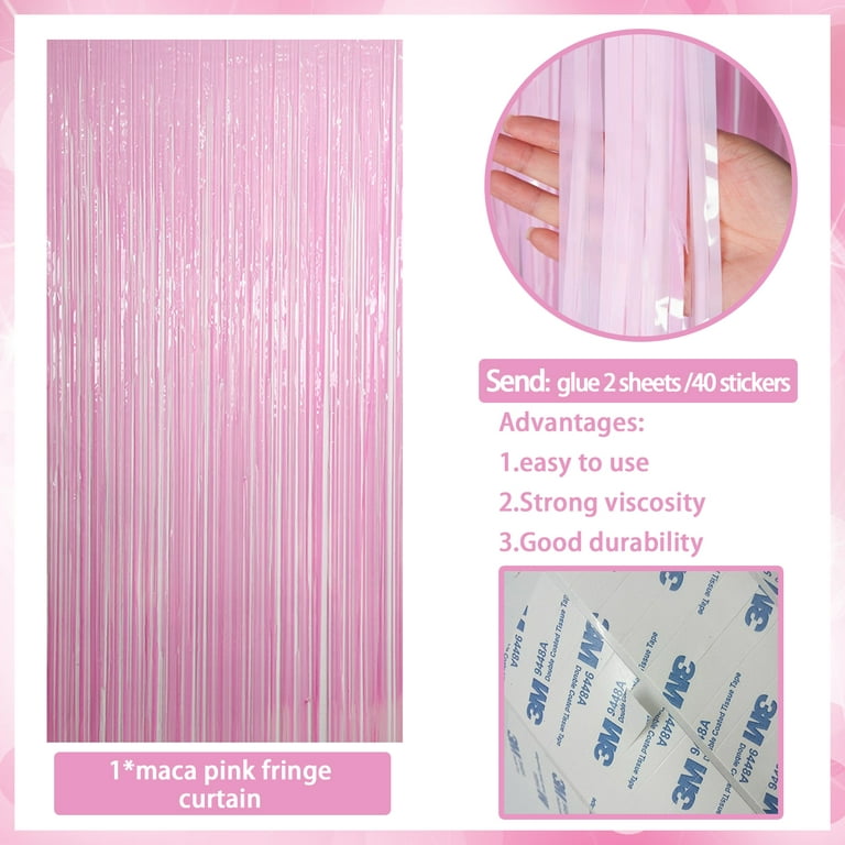 Pink Backdrop for Pink Party Decorations - 3.3Ft x 6.6Ft, Pink Foil Fringe  Curtain, Pink Fringe Backdrop for Pink Streamers Party Decorations, Pink
