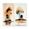 thumbnail image 2 of Designart "Lonely Autumn Watercolor Scene I" Landscape Forest Wall Art Set Of 2 - Country Orange Gallery Set For Office Decor, 2 of 6
