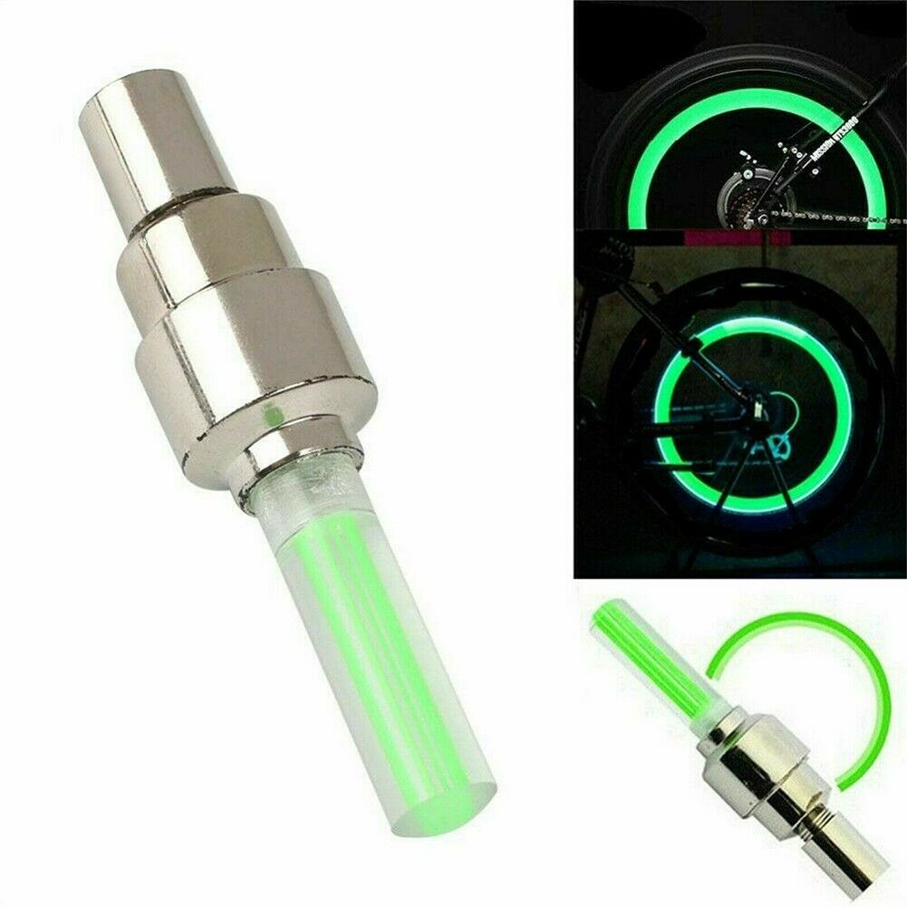 Green Motorcycle Tire Valve Stem LED Covers NonFlashing 2Piece Lights
