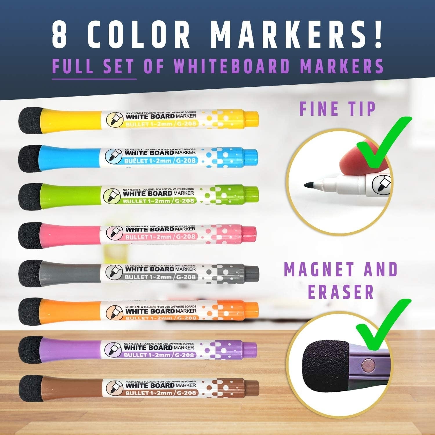 Large Dry-Erase Magnetic Monthly Calendar + Free Bonus: 3 Grocery/to-Do List Whiteboards (Organizer/Planner) for Kitchen Fridge - Full Set: 8 Markers + Eraser | Stain Free | Vertical