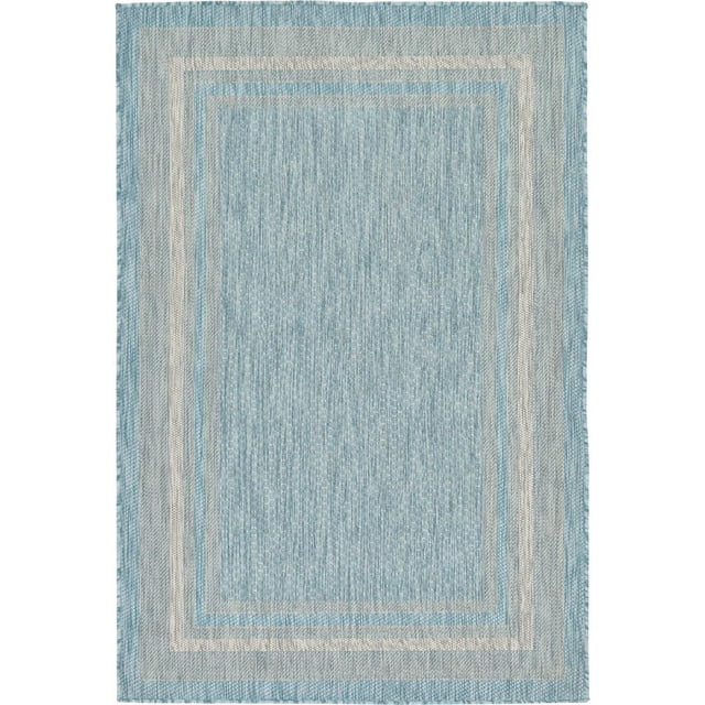 Unique Loom Outdoor Collection Transitional Indoor & Outdoor Casual Solid Tonal Border Area Rug, 4 x 6 Feet, Aquamarine/Beige