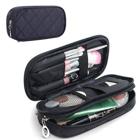 Monstina Makeup Bag For Women With Mirror Pencil Case Pouch Brush Bags Travel Kit Organizer Cosmetic Black