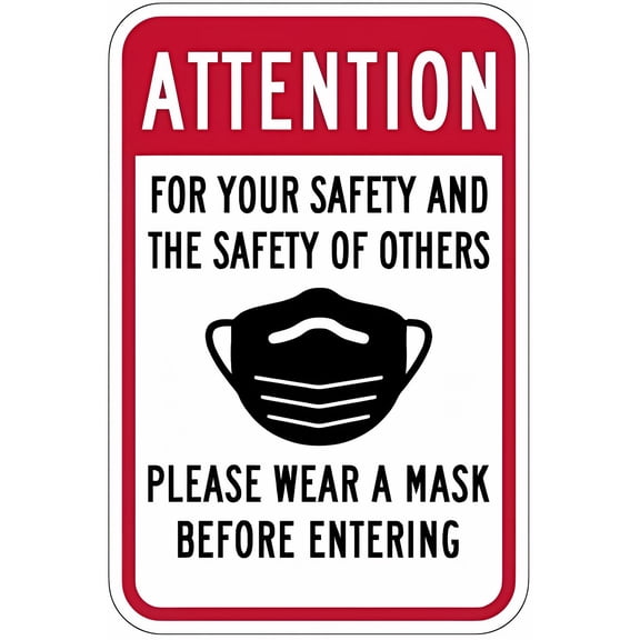 Attention Please Wear A Mask Before Entering Metal Aluminum Sign 12 x 8 Inches - Indoor Outdoor Use for Home, Business, Office, Health Safety Compliance
