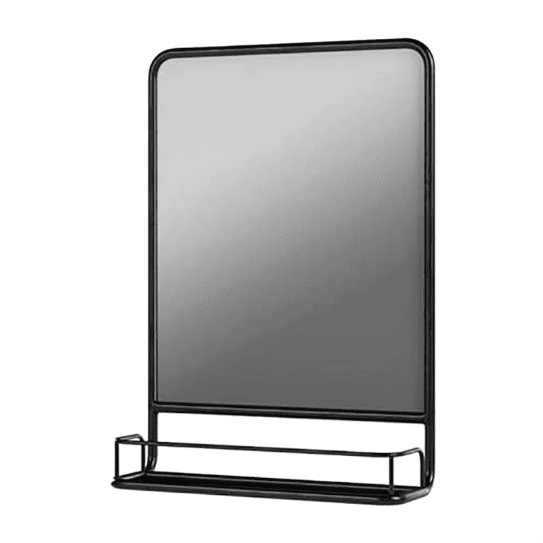 WONSTART Bathroom Mirror with Shelf, Black Rectangle Wall Mirror Metal  Frame, Hanging Horizontal or Vertical (24'' X 20'')