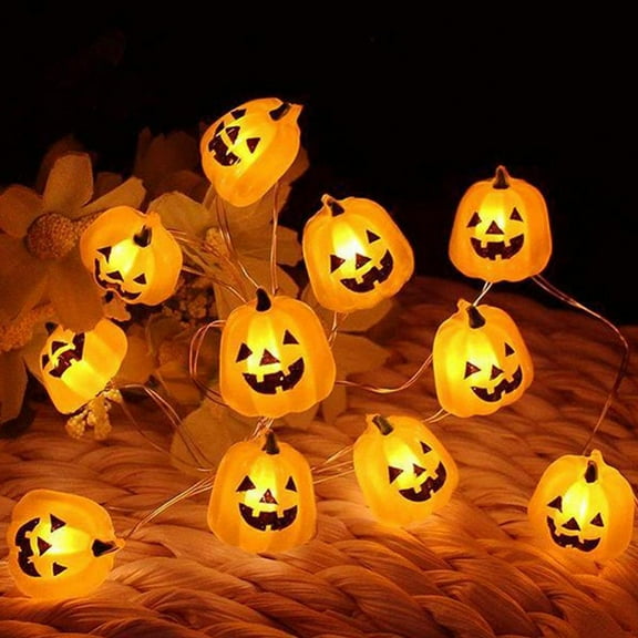Pumpkin Halloween String Lights, 2M 20 LED Battery Powered Fairy Lights with Remote & Timer, Flexible Copper Wire for Halloween Party Decorations