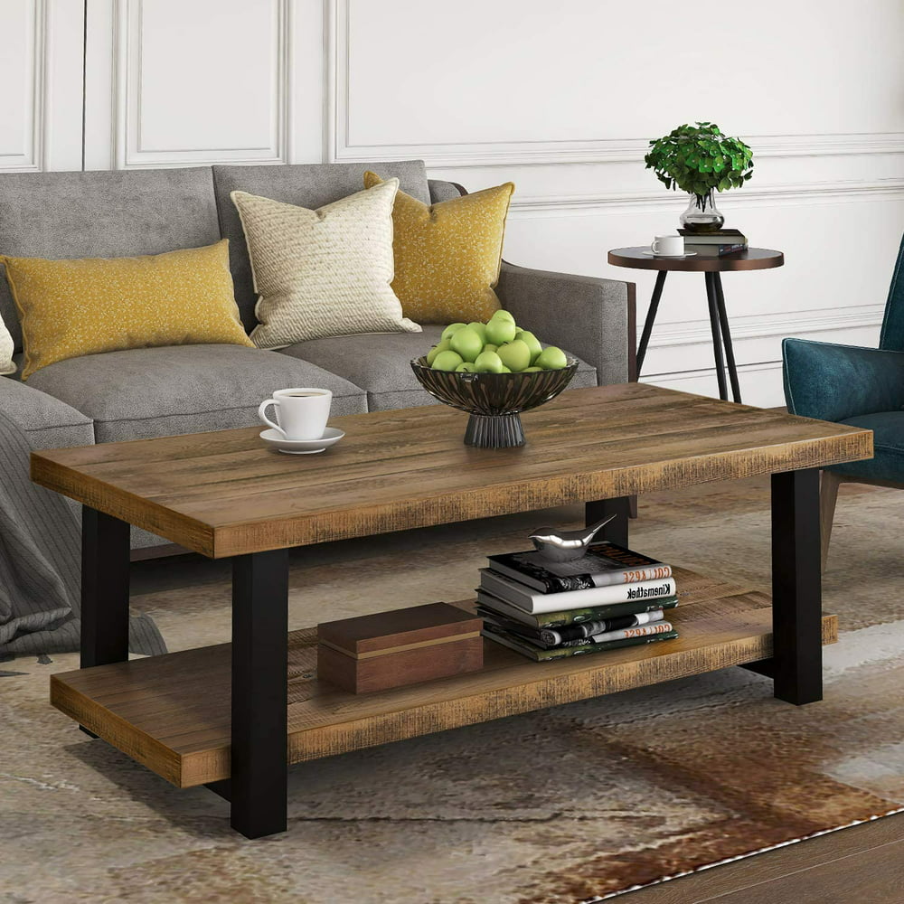 Piscis Farmhouse Coffee Table for Living Room, Sofa Side 2-Tier End